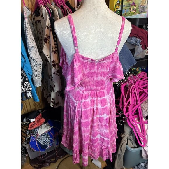 TORRID Pink Tie Dye Cold Shoulder Dress‎ Handkerchief Skater Dress Sz 0 (L) NWOT - Picture 8 of 12